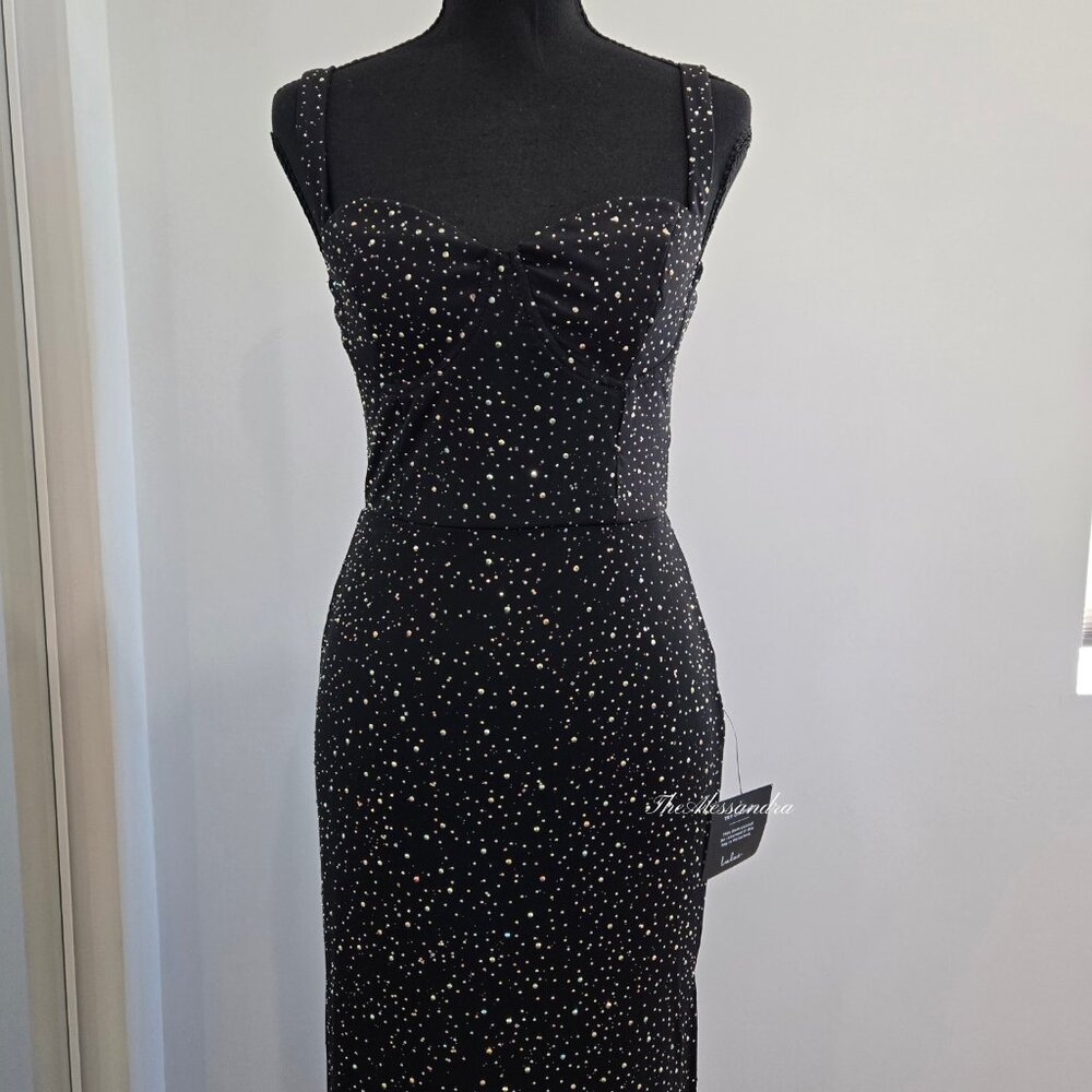 Lulus Black Rhinestone Maxi Dress Small New With Tags Missing Some Rhinestones - Picture 11 of 16